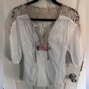 Free People Women Snap Out of It Tunic Medium Off White Pleated XS
